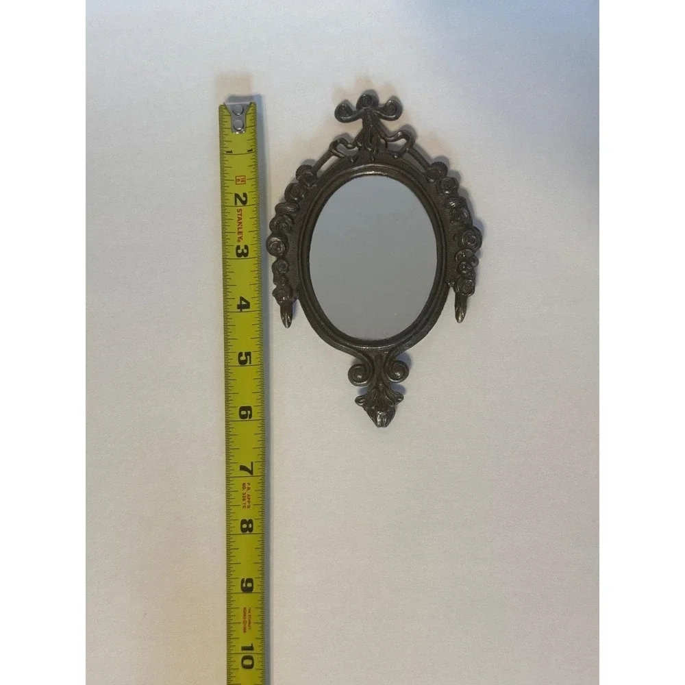 Vintage Italian Brass Ornate Oval Wall Mirror Floral Baroque Made in Italy 6.5